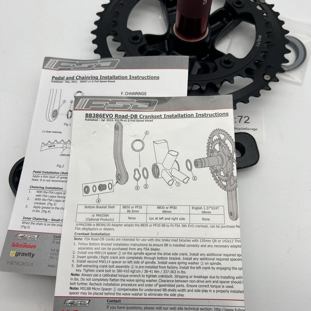NEW FSA Gossamer Pro Compact Crankset 10/11-Speed 172.5mm ABS 46/36t BB386 Evo