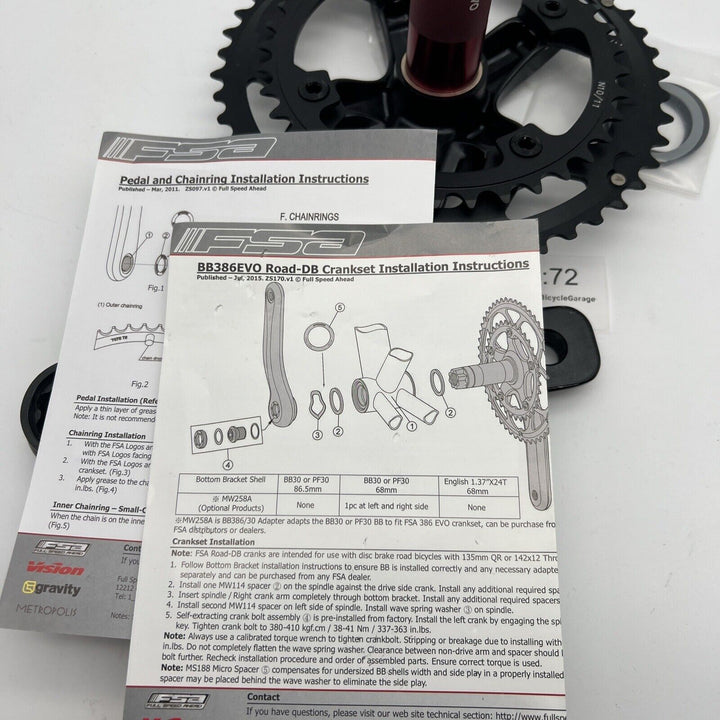 NEW FSA Gossamer Pro Compact Crankset 10/11-Speed 172.5mm ABS 46/36t BB386 Evo