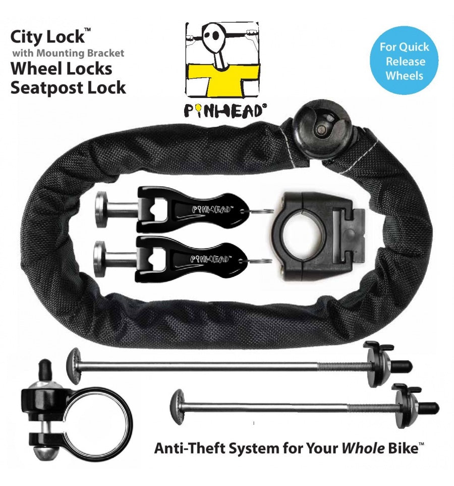 Pinhead City Lock With Wheel And Seatpost Locks