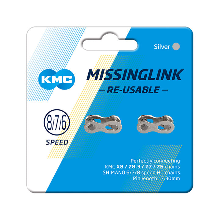 KMC MissingLink CL573R Connector - 6,7,8-Speed, 7.3mm, Reusable, Silver, 2 Pairs/Card