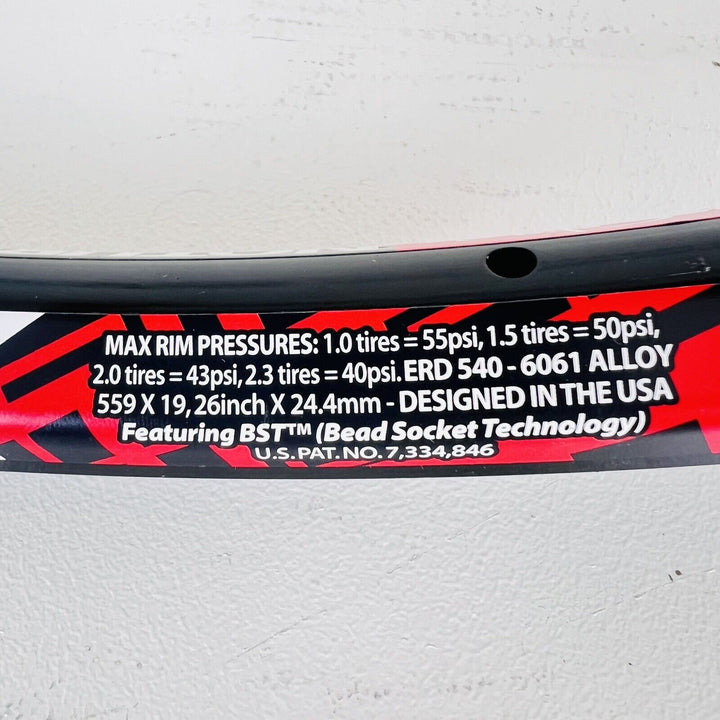 Stan's NoTubes ZTR Arch EX 26in Tubeless 32 Hole Mountain Bike Rim Black/Red