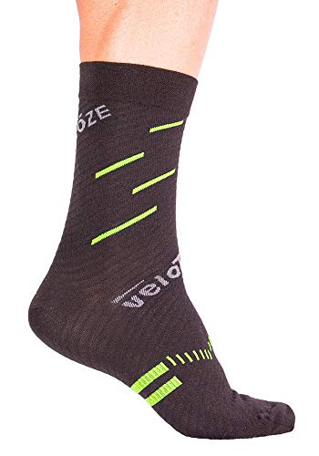 VeloToze Active Compression Wool Sock Black/Viz-Yellow - S/M