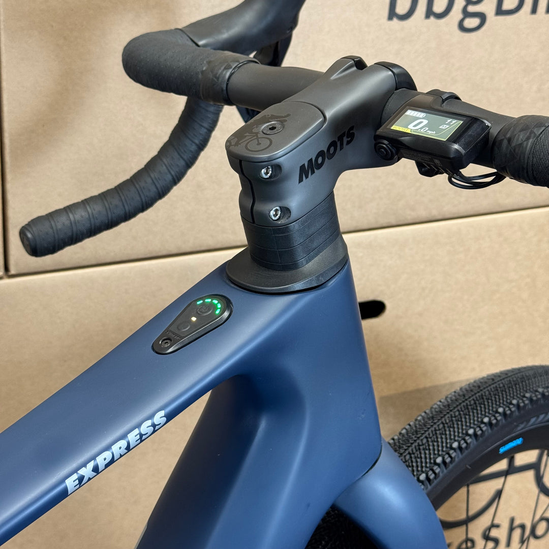 deore gravel bike Demo, Moots Express, Carbon Gravel E-Bike, 28mph, Deore XT Di2, 2024, Medium
