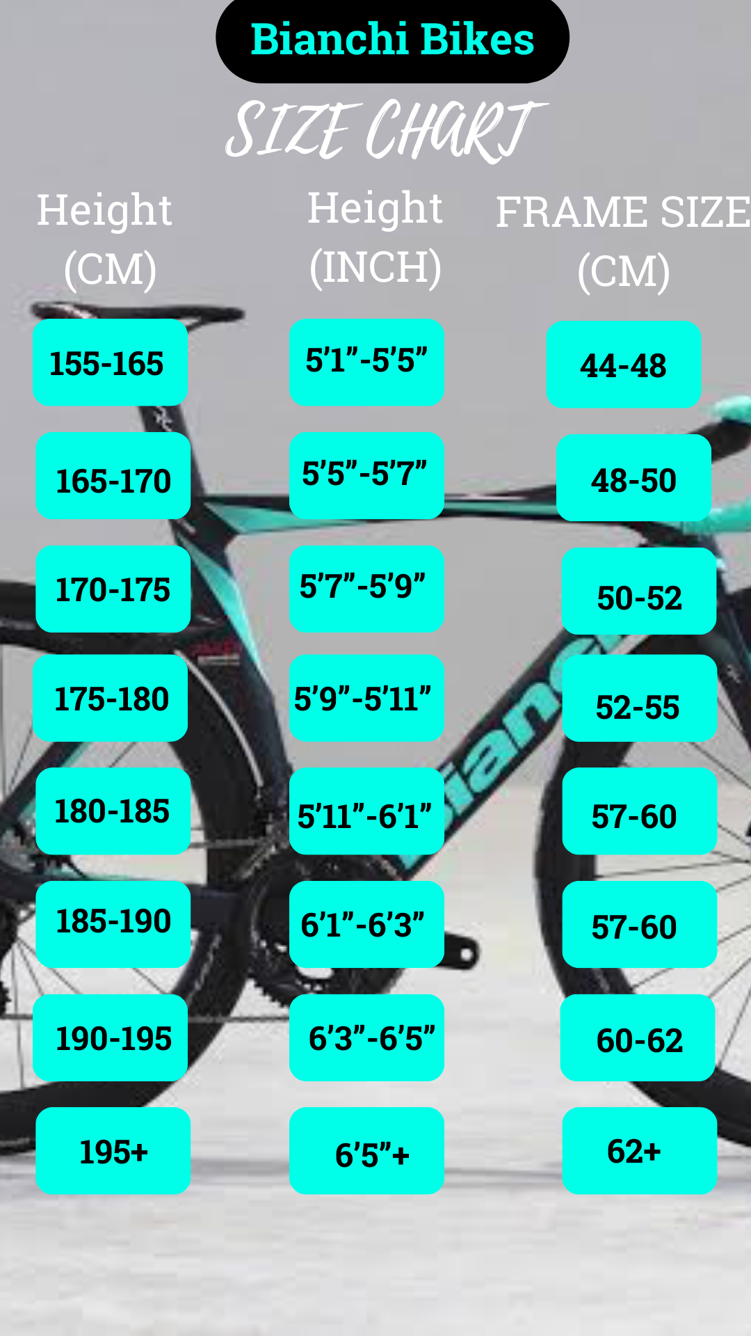 Road bike size chart sale