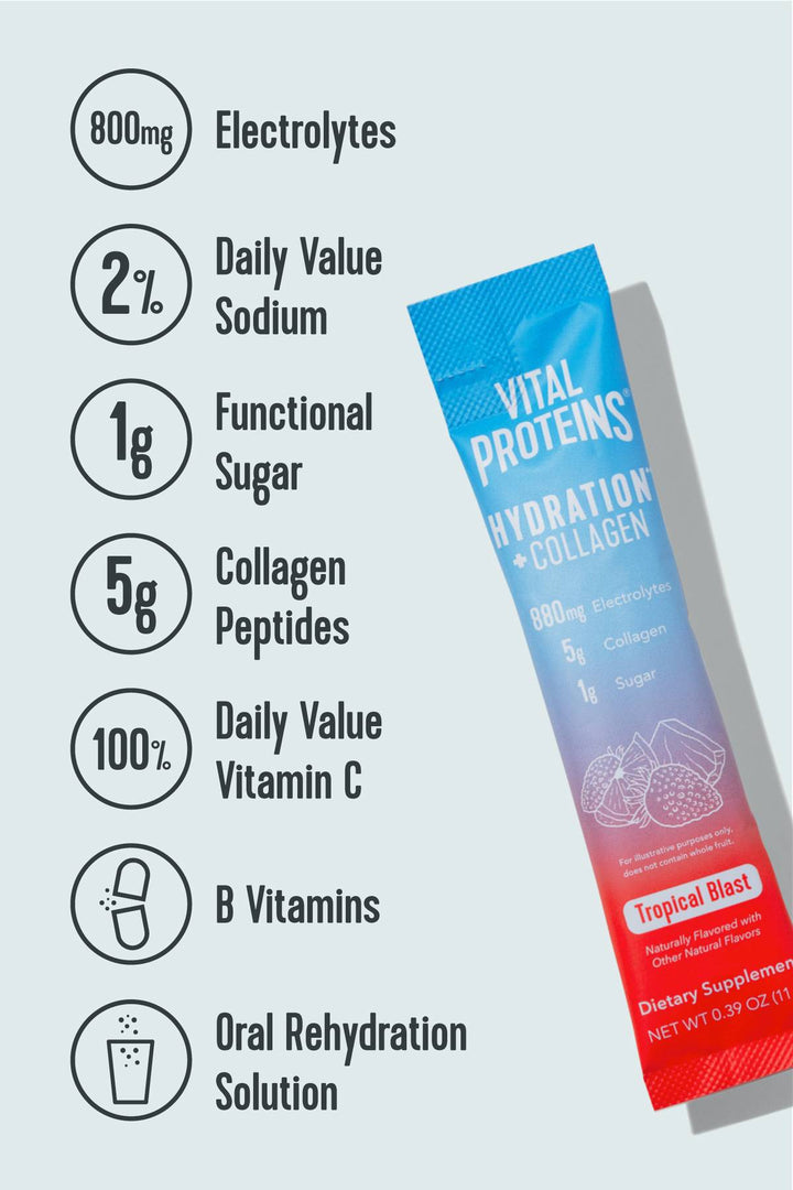 Vital Proteins Hydration + Collagen Tropical Blast Stick Pack Box 7ct